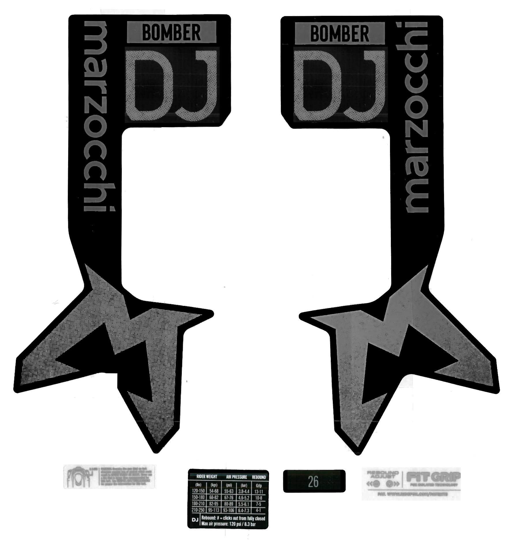 Nálepky pre vidlicu Marzocchi Bomber DJ Matt Black