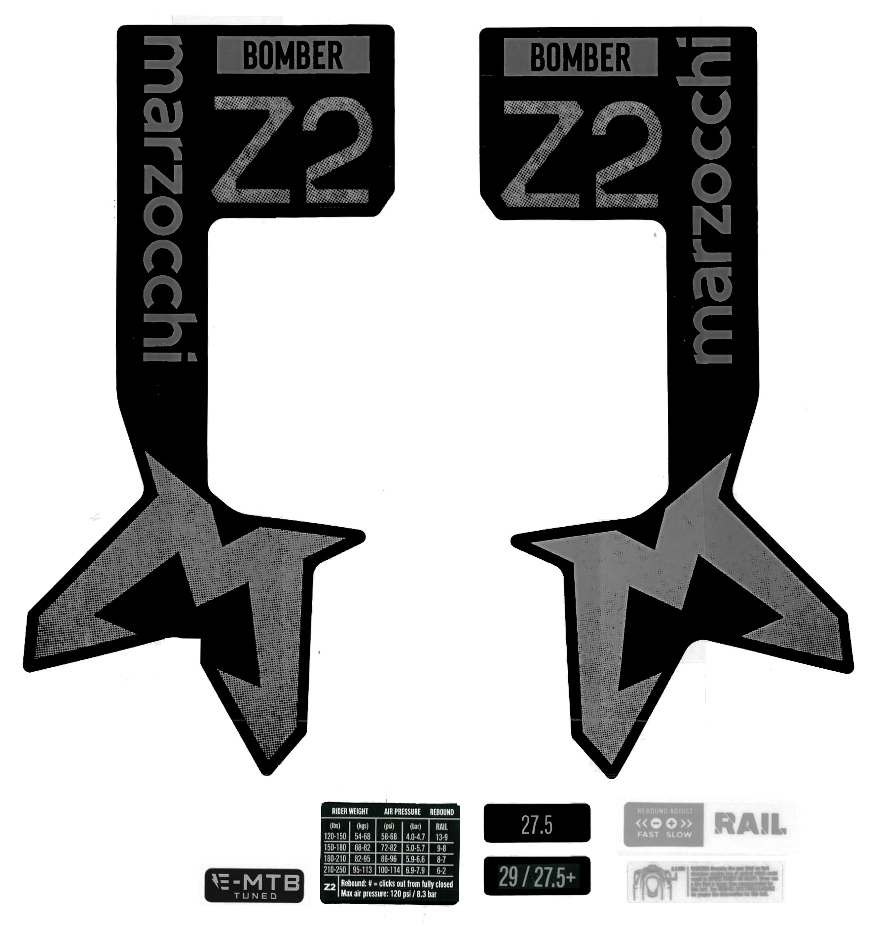 Nálepky pre vidlicu Marzocchi Bomber Z2 Matt Black