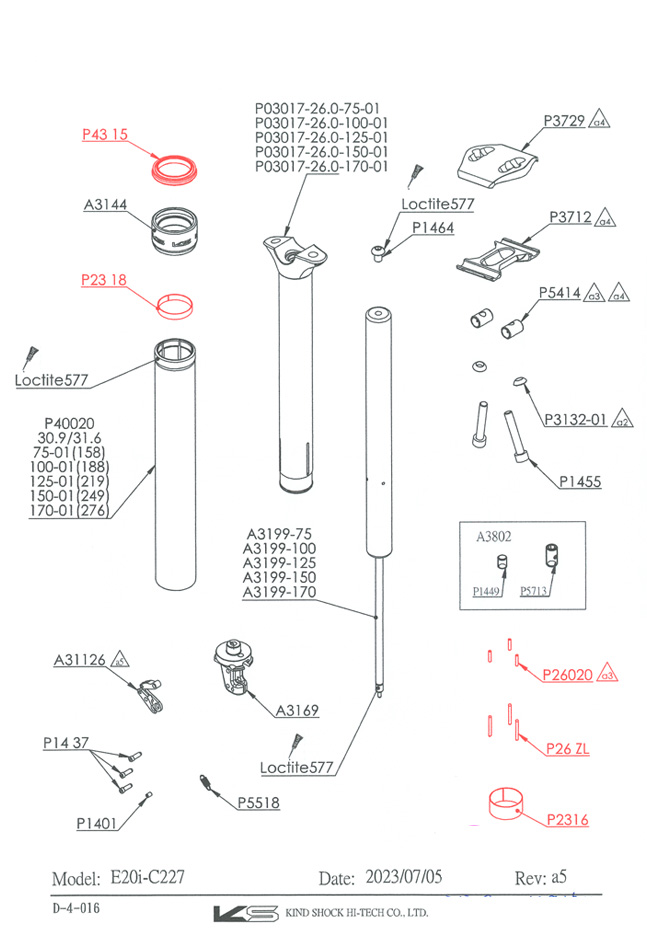 Servisná sada Kind Shock E20i 30.9/31.6mm