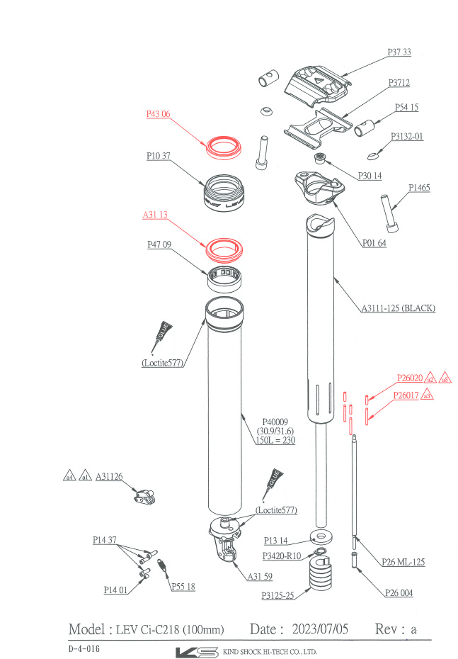 Servisná sada Kind Shock LEV Ci 100 30.9/31.6mm