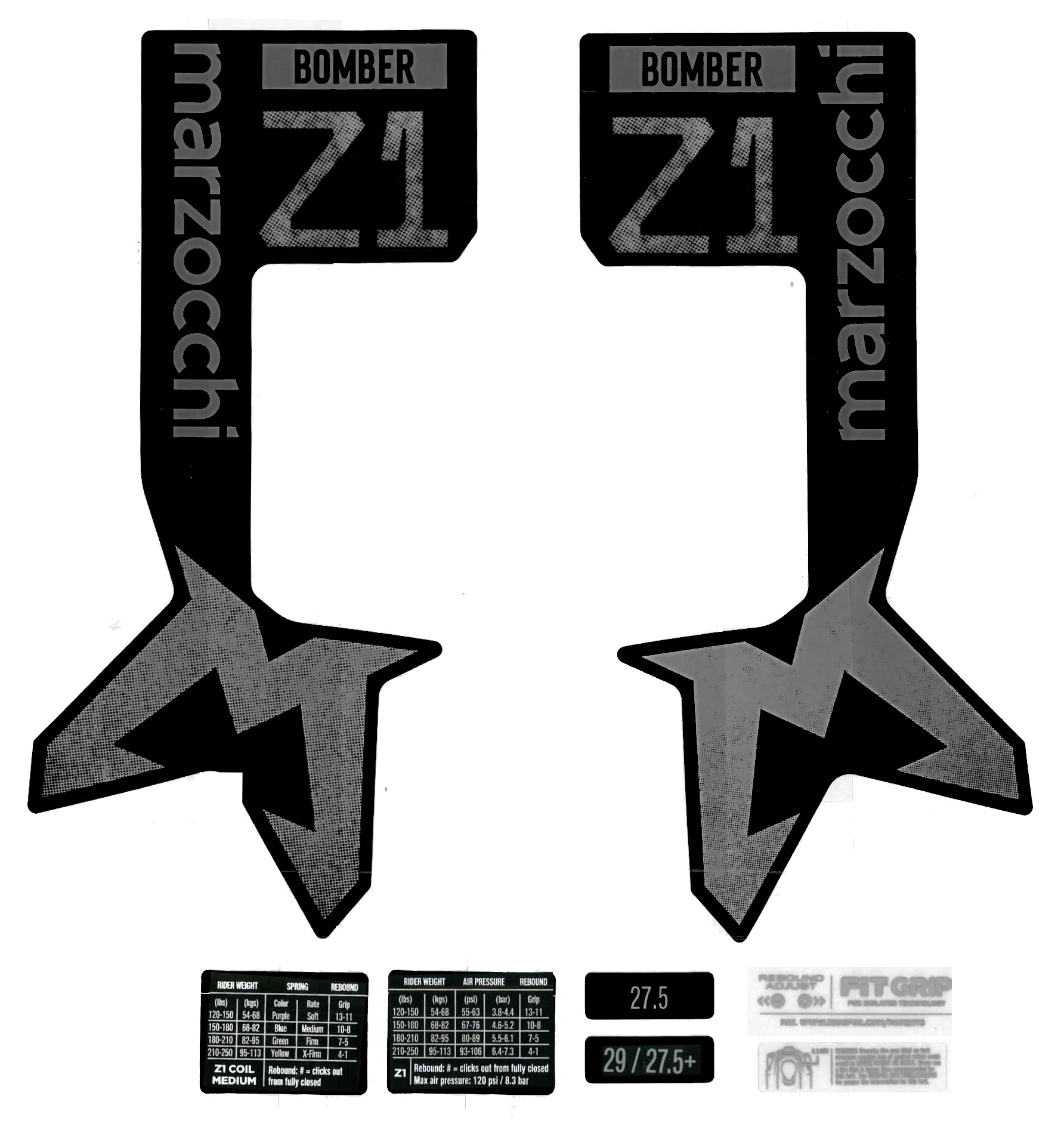 Sada nálepiek pre vidlicu Marzocchi Bomber Z1 Matt Black
